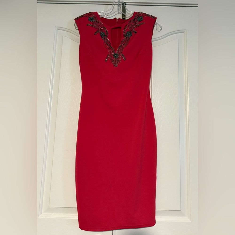 Elegant Pink Dress with Embellished Neckline